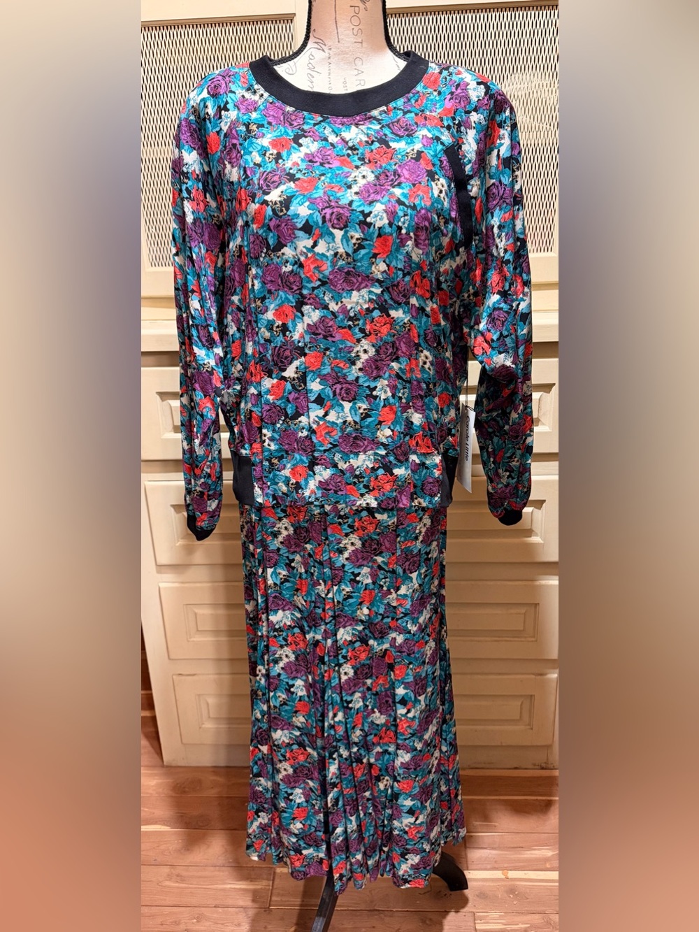 VTG Carole Little NWT French Rayon Floral Skirt Top Set